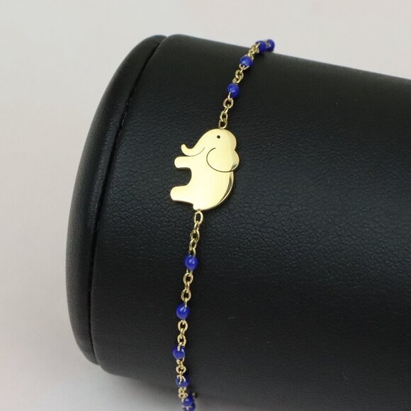 Charming Yellow Gold Plated Elephant Bracelet with Blue Beads, XPBL0621 - Picture 1 of 11